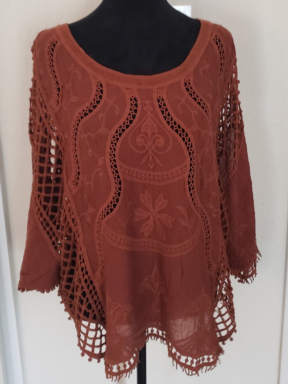 Ultra Pink Crochet Panel Tunic in Rust